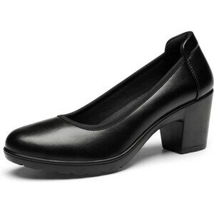 Women's Chunky Closed Toe Low Block Heels Work Pumps Comfortable Round Toe